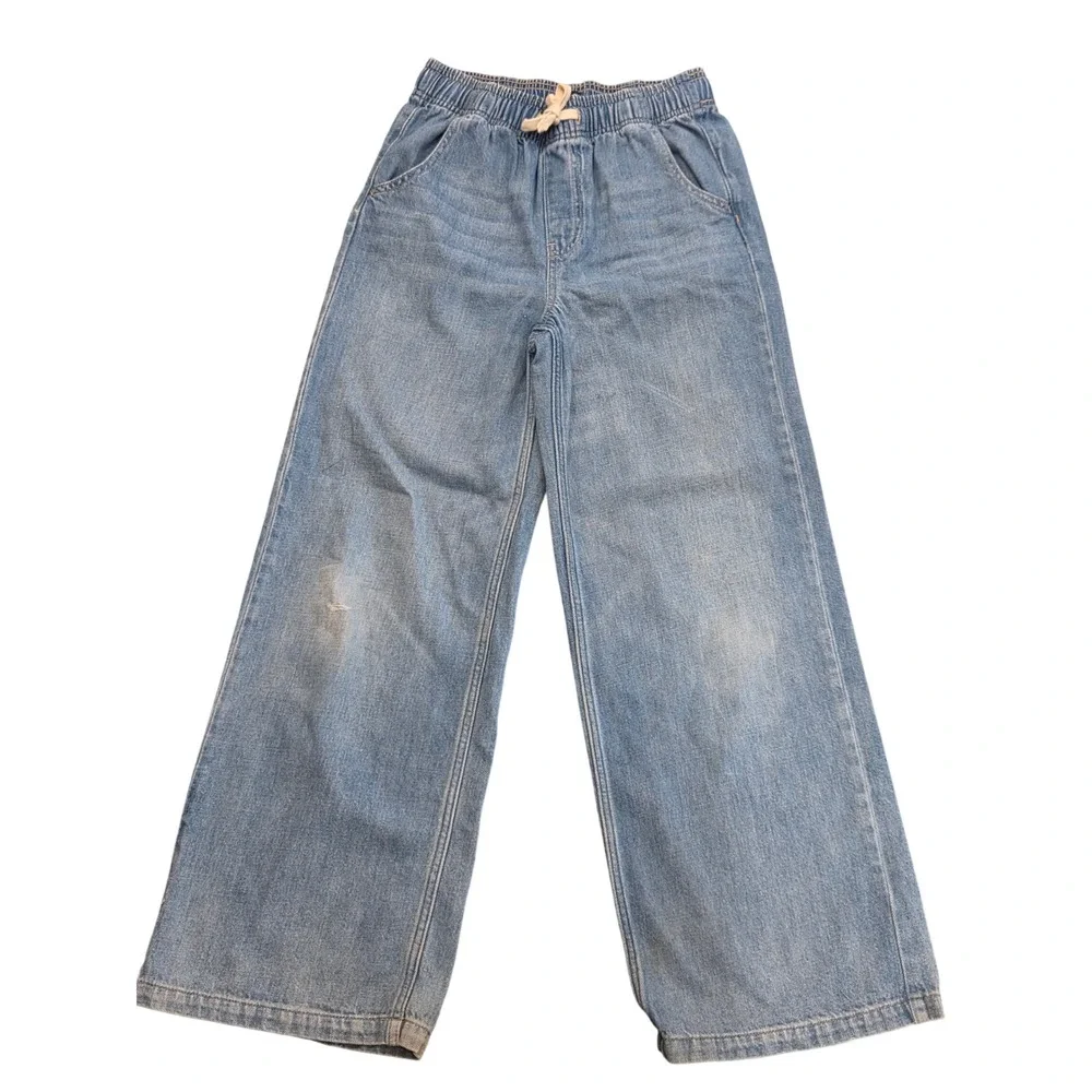 Gap Kids XXL Easy Wide Leg Pull On Jeans Medium Wash Blue Cotton Relax Distress